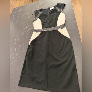 Romeo & Juliet Couture Black and White Midi Dress Faux leather details